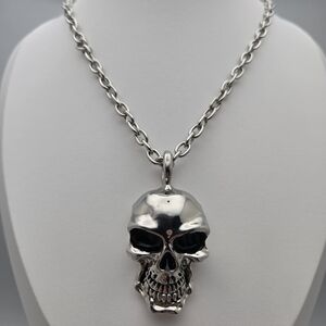 Stainless Steel Skull Pendant Necklace Edgy Punk Rocker Biker Statement